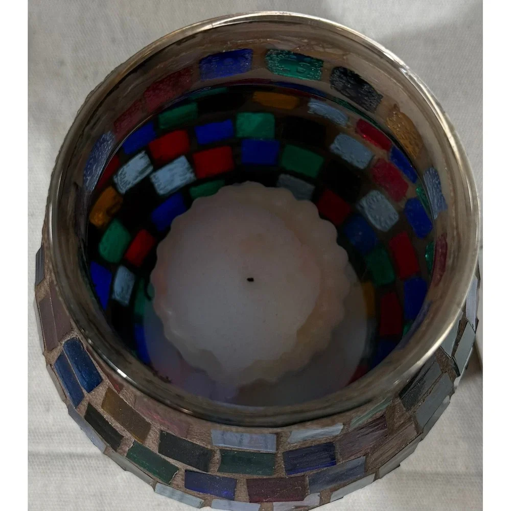 Bohemian Multicolored Glass Mosaic Vase 8.5